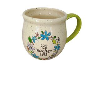 Teacher Tag Floral Speckled Mug "Best‎ Teacher Ever" Mug Cup 16 oz. Green Handle